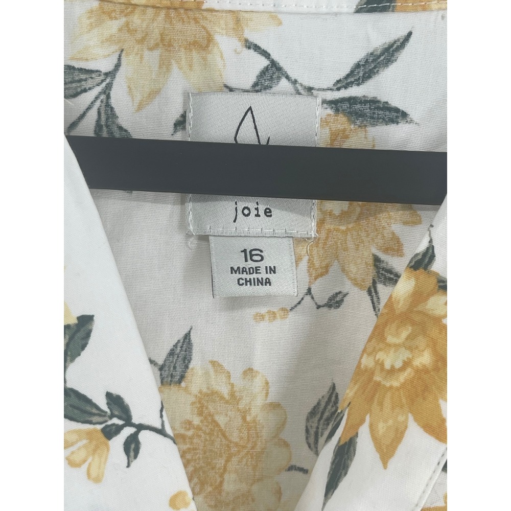 Joie Yellow Floral Mini Dress Short Sleeve Belted V-Neck Ruffle Hem Size 16 - Picture 3 of 5